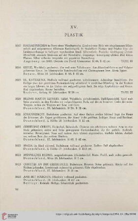 XV. Plastik (Nr. 1017 - 1062a)