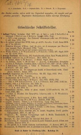 Katalog des Antiquarischen Bücherlagers von Stoll & Bader, vormals R. Bader & Co., Buchhandlung und Antiquariat für in- und ausländische Literatur, Freiburg in Baden. 76. 1894