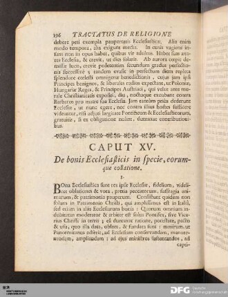 Caput XV. De bonis Ecclesiasticis in specie, eorumque collatione.