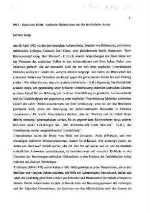 1942- Heimliche Briefe. Arabische Nationalisten und die faschistische Achse