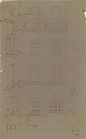 Schleich, Erwin; München, Ludwigstr. 6-10; Bürogebäude Hartlaub (ehem. Haslauer Block) - Fassadenausschnitt (Ansicht; Schnitt)
