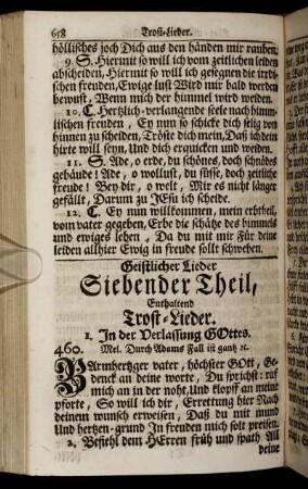Siebender Theil, Enthaltend Trost- Lieder.