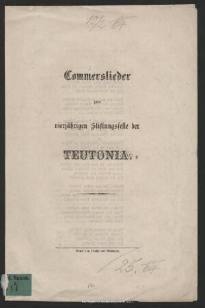 Commerslieder : zum vierjährigen Stiftungsfeste der Teutonia