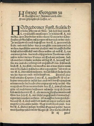 Hertzog Georgenn zu Sachssen etc. Antwort an Landtgrave Philipsen zu Hessen. etc.