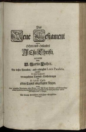 Das Neue Testament unseres Herrn und Heilandes Jesu Christi verteutscht durch D. Martin Luther [...]