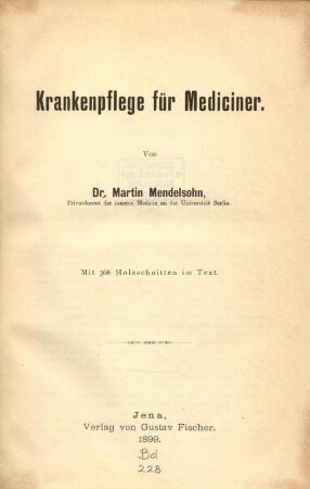 Krankenpflege für Mediciner : mit 368 Holzschnitten im Text