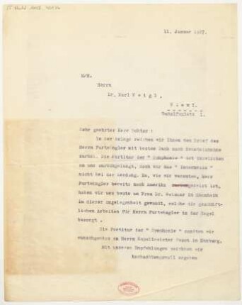 Brief an Karl Weigl : 11.01.1927