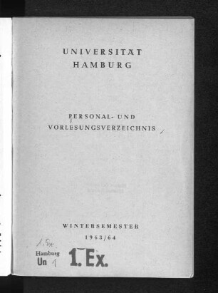 WS 1963/64: Personal- und Vorlesungsverzeichnis // Hamburgische Universität