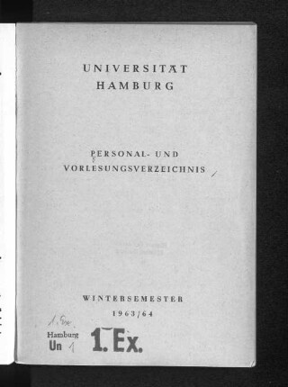 WS 1963/64: Personal- und Vorlesungsverzeichnis // Hamburgische Universität