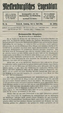 Nr. 21. Rostock, Sonntag, den 11. Juni 1916.