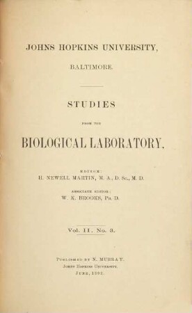 Studies from the Biological Laboratory. 2. 1883, Nr. 3