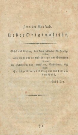 Zweiter Versuch : Ueber Originalität