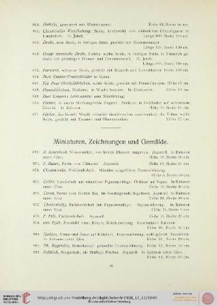 Miniaturen, Zeichnungen und Gemälde (Nr. 872-937)
