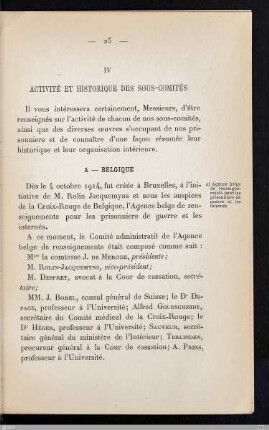 a) Agence belge de renseignements pour les prisonniers de guerre et les internés