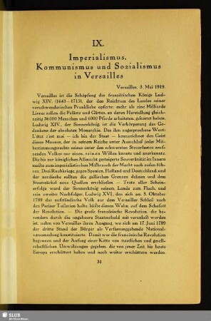 IX. Imperialismus, Kommunismus und Sozialismus in Versailles