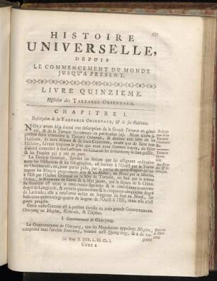 Livre Quinzieme. Histoire des Tartares Orientaux.