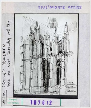 Amiens: Kathedrale, Ecke zwischen südl. Querschiff und Chor, Skizze Wolfgang Schöne 1963