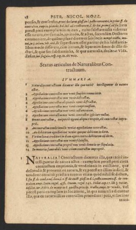 Sextus articulus de Naturalibus Contractuum. Summaria.
