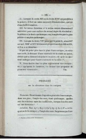 Problème sur les directrices dans les coniques.