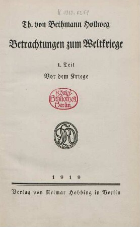 Teil 1: Vor dem Kriege