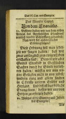 Das Neundte Capitel. Von dem Evangelio. / De Evangelio.
