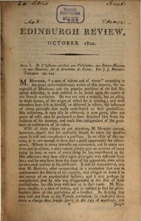 The Edinburgh review, or critical journal, 1. 1803