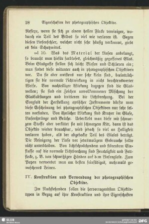IV. Konstruktion und Verwendung der photographischen Objektive
