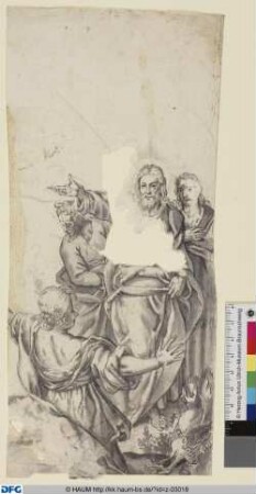 Christus erscheint Maria Magdalena, im Hintergrund die Heiligen Petrus und Johannes (?)