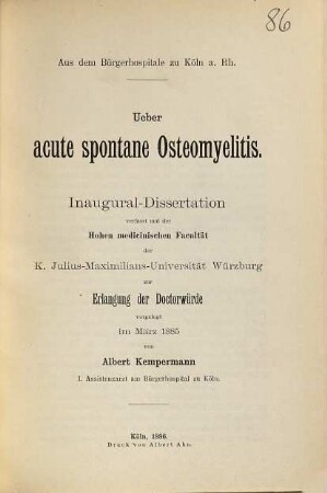 Ueber acute spontane Osteomyelitis