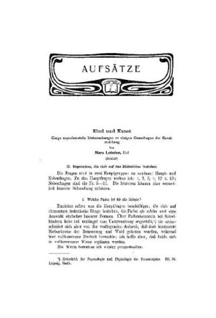 Kind und Kunst : einige experimenielle Untersuchungen zu einigen Grundfragen der Kunsterziehung ; (Schluß)