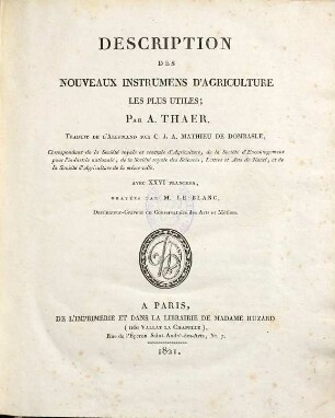Description des nouveaux instrumens d'agriculture les plus utiles