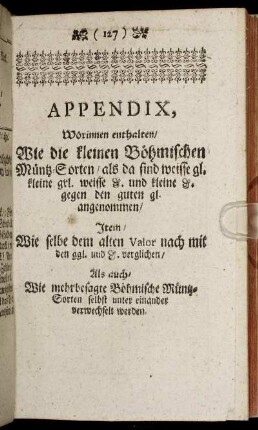 Appendix, ..Wie die kleinen Böhmischen Müntz-Sorten/...