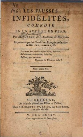 Les fausses infidélités : Comédie en un acte et en vers