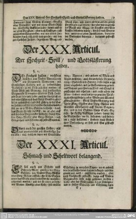 Der XXX. Articul. Der Hochzeit-Spill, und Gottslästerung halben