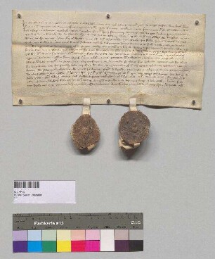 Abt Gregor und der Konvent von Kloster Millstatt schließen eine Gebetsverbrüderung mit Kloster Seeon. S1: Abt Gregor v. Millstatt, S2: Konvent v. Millstatt