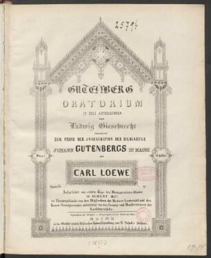 Gutenberg : Oratorium In Drei Abtheilungen ; Opus 55