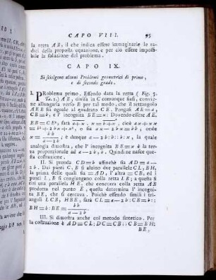 Capo IX. Si sciolgono alcuni Problemi geometrci di primo, c di secondo grado.