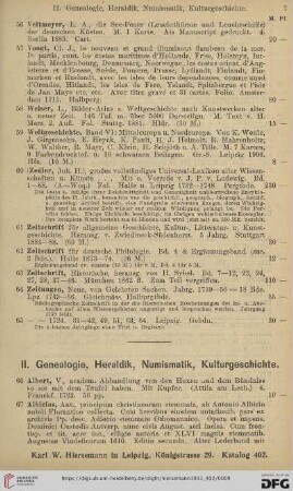 II. Genealogie, Heraldik, Numismatik, Kulturgeschichte (Nr. 66-170)
