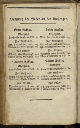 Ordnung der Lieder an den Bußtagen.
