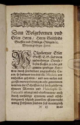 Dem Wolgebornen und Edlen Herrn, Herrn Gottfrido Graffen und Herrn zu Otingen [...]