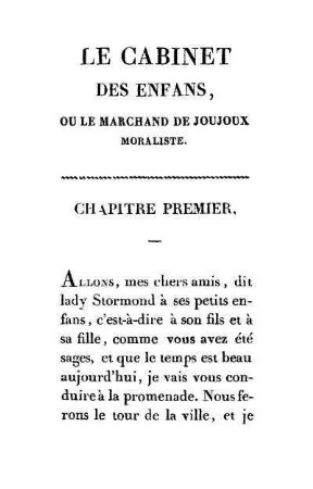 Le cabinet des enfans, ou le Marchand de joujoux moraliste - chapitre premier [bis chapitre XII]