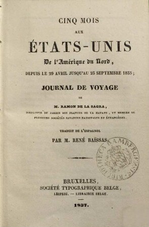 Cinq mois aux États-Unis de l'Amérique du Nord, depuis le 29 avril jusqu'au 23 septembre 1835 : journal de voyage
