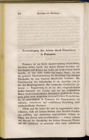 Trockenlegung des Ackers durch Thonröhren in Pommern.