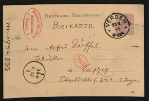 Postkarte an Alfred Dörffel : 22.02.1885