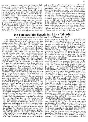 Die hamburgische Synode im letzten Jahrzehnt