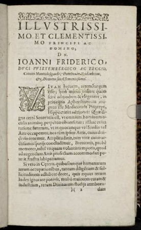 Illustrissimo Et Clementissimo Principi Ac Domino, Dn. Joanni Friderico, Duci Wirtembergico Ac Teccio [...]