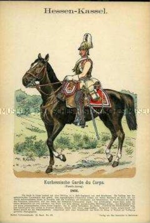 Uniformdarstellung, Gardist der Garde du Corps in Parade-Uniform, Kurfürstentum Hessen-Kassel, 1866.