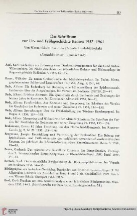 Das Schrifttum zur Ur- und Frühgeschichte Badens 1957 - 1961