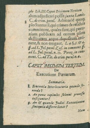 Caput Decimum Tertium. De Executione Poenarum.