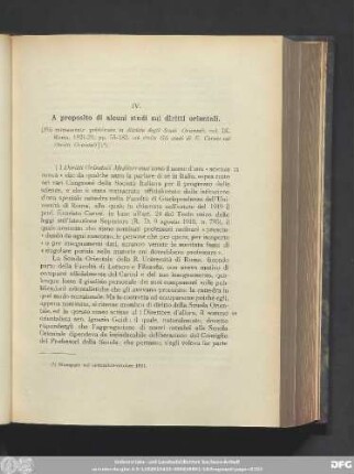 IV. A proposito di alcuni studi sui diritti orientali.